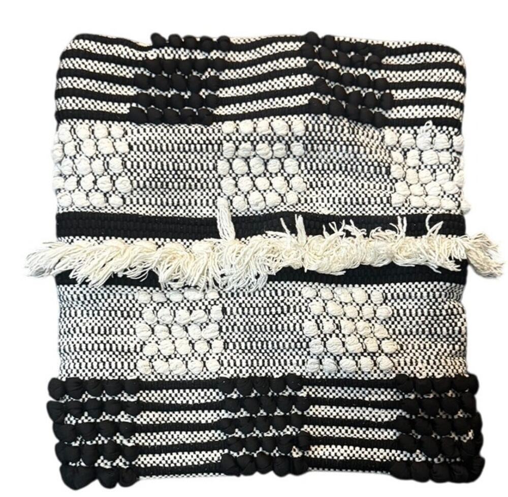 Magaschoni Home Woven Textured Pillow Cover Black & White 18x20